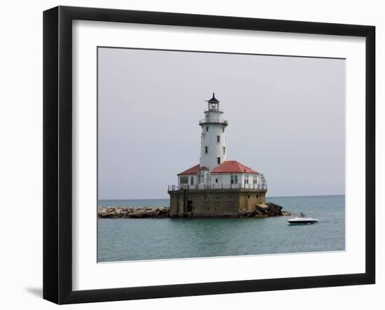 Chicago Harbor Lighthouse, Lake Michigan, Chicago, Illinois, USA-Amanda Hall-Framed Photographic Print