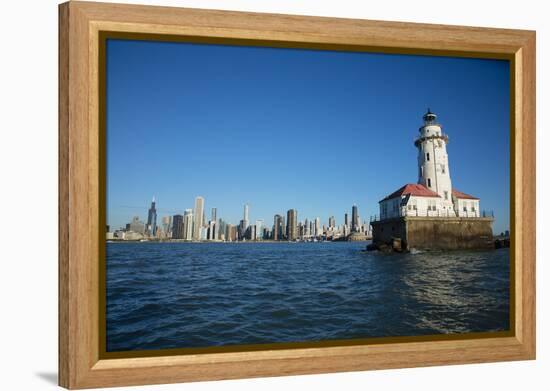 Chicago Harbor Lighthouse with skyscraper in the background, Lake Michigan, Chicago, Cook County...-Panoramic Images-Framed Premier Image Canvas