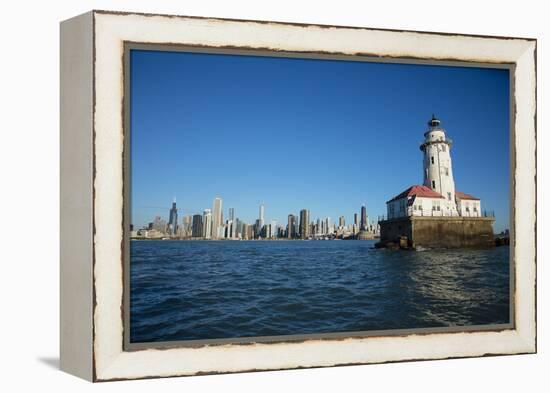 Chicago Harbor Lighthouse with skyscraper in the background, Lake Michigan, Chicago, Cook County...-Panoramic Images-Framed Premier Image Canvas