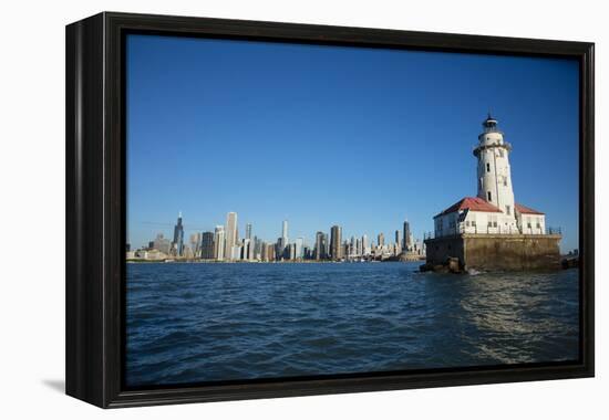 Chicago Harbor Lighthouse with skyscraper in the background, Lake Michigan, Chicago, Cook County...-Panoramic Images-Framed Premier Image Canvas