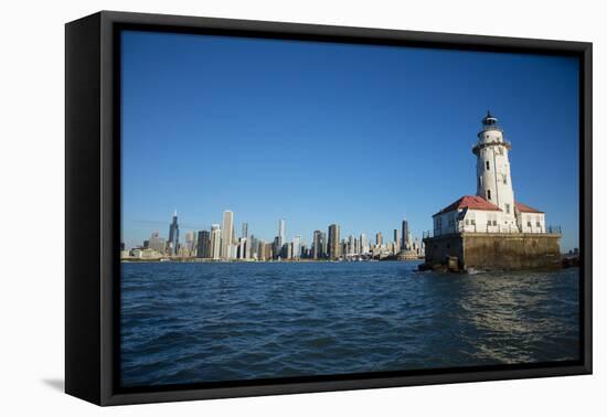 Chicago Harbor Lighthouse with skyscraper in the background, Lake Michigan, Chicago, Cook County...-Panoramic Images-Framed Premier Image Canvas