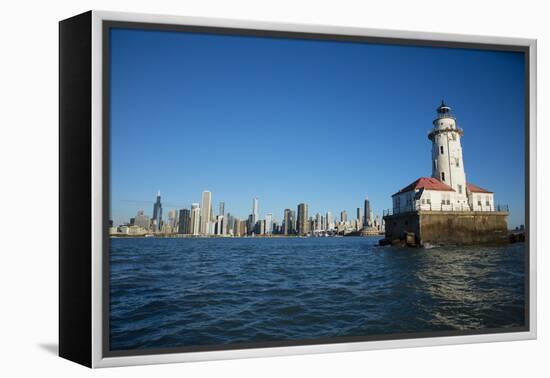 Chicago Harbor Lighthouse with skyscraper in the background, Lake Michigan, Chicago, Cook County...-Panoramic Images-Framed Premier Image Canvas