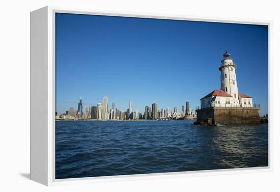 Chicago Harbor Lighthouse with skyscraper in the background, Lake Michigan, Chicago, Cook County...-Panoramic Images-Framed Premier Image Canvas