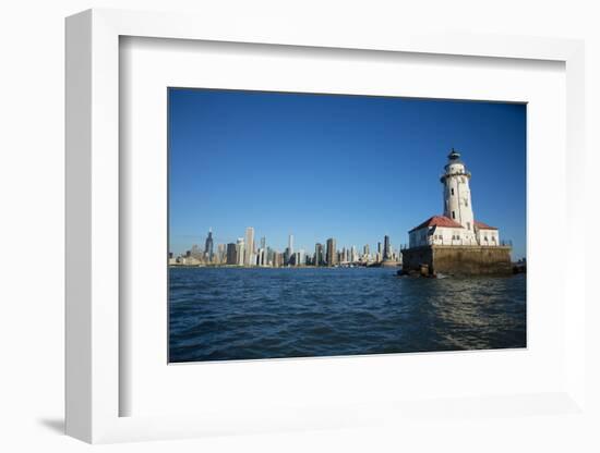 Chicago Harbor Lighthouse with skyscraper in the background, Lake Michigan, Chicago, Cook County...-Panoramic Images-Framed Premium Photographic Print