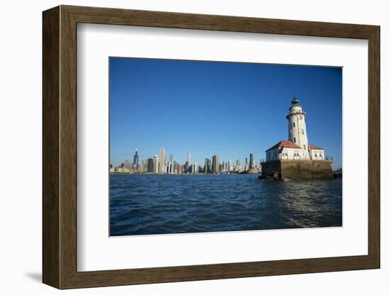 Chicago Harbor Lighthouse with skyscraper in the background, Lake Michigan, Chicago, Cook County...-Panoramic Images-Framed Photographic Print