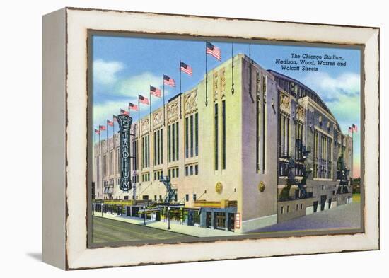 Chicago, IL, Exterior of Chicago Stadium, Madison, Wood, Warren, and Wolcott Streets-Lantern Press-Framed Stretched Canvas