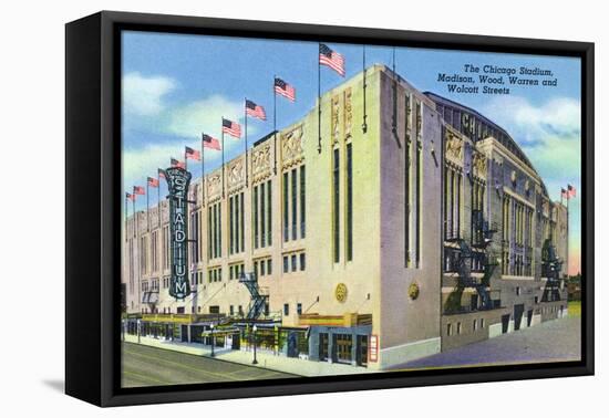 Chicago, IL, Exterior of Chicago Stadium, Madison, Wood, Warren, and Wolcott Streets-Lantern Press-Framed Stretched Canvas