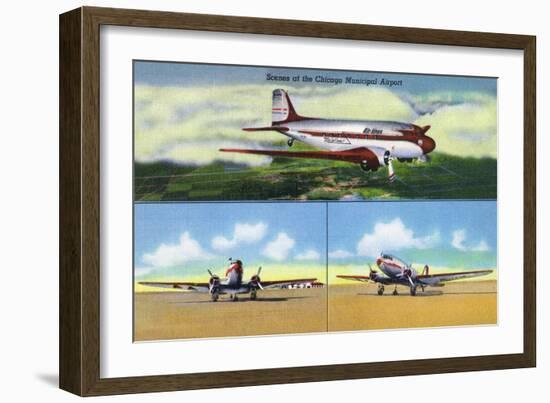 Chicago, Illinois - Aviation Scenes at Municipal Airport-Lantern Press-Framed Art Print