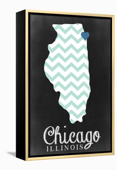 Chicago, Illinois - Chalkboard-Lantern Press-Framed Stretched Canvas