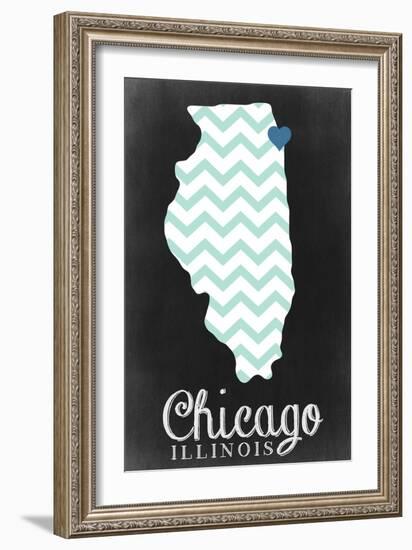 Chicago, Illinois - Chalkboard-Lantern Press-Framed Art Print