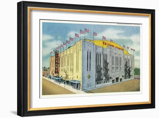 Chicago, Illinois - Chicago Stadium Exterior View-Lantern Press-Framed Premium Giclee Print