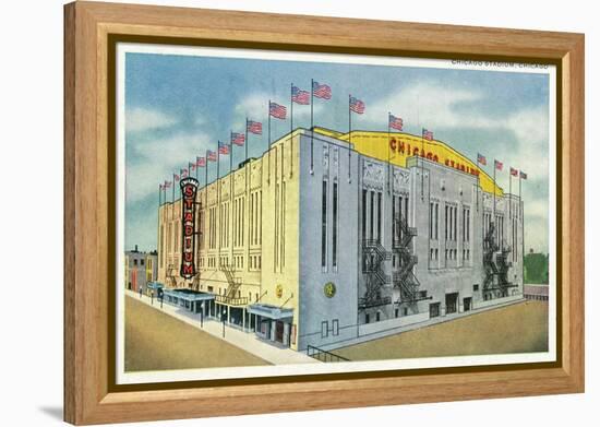 Chicago, Illinois - Chicago Stadium Exterior View-Lantern Press-Framed Stretched Canvas