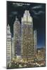 Chicago, Illinois, Exterior View of an Illuminated Tribune Tower at Night-Lantern Press-Mounted Art Print