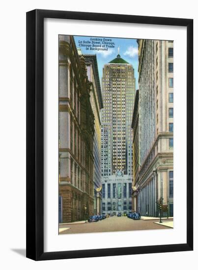 Chicago, Illinois, Exterior View of the Board of Trade Building, Looking Down La Salle Street-Lantern Press-Framed Art Print