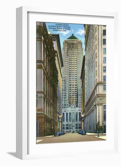 Chicago, Illinois, Exterior View of the Board of Trade Building, Looking Down La Salle Street-Lantern Press-Framed Art Print