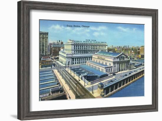 Chicago, Illinois - Exterior View of Union Station-Lantern Press-Framed Art Print