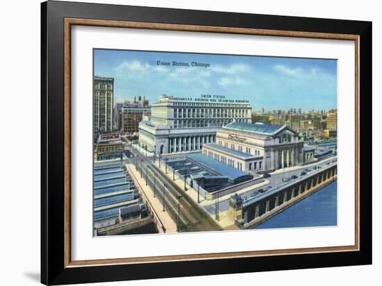 Chicago, Illinois - Exterior View of Union Station-Lantern Press-Framed Art Print