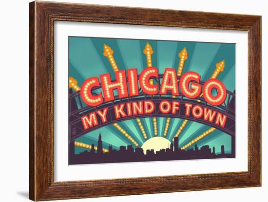 Chicago, Illinois - Marquee-Lantern Press-Framed Art Print