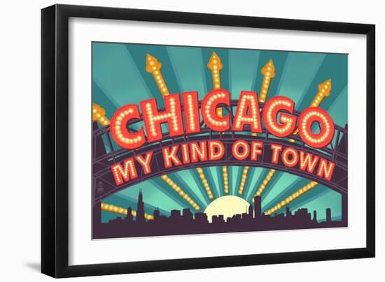 Chicago, Illinois - Marquee-Lantern Press-Framed Art Print