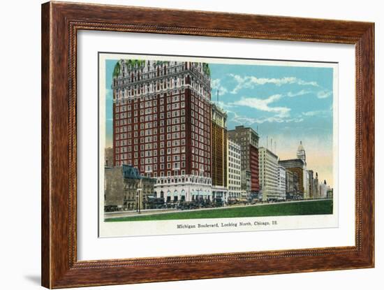 Chicago, Illinois - Michigan Boulevard North Scene-Lantern Press-Framed Art Print