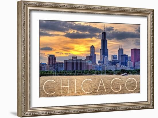 Chicago, Illinois - Moody Skyline-Lantern Press-Framed Art Print