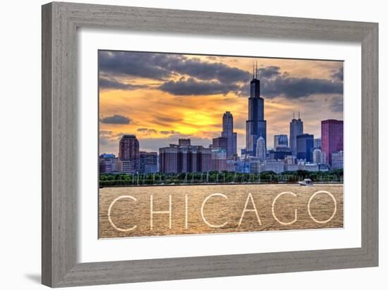 Chicago, Illinois - Moody Skyline-Lantern Press-Framed Art Print