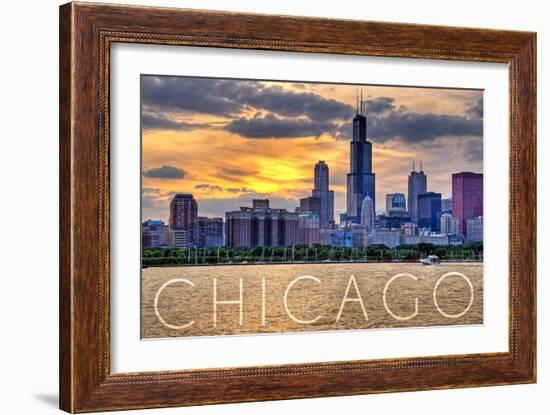 Chicago, Illinois - Moody Skyline-Lantern Press-Framed Art Print