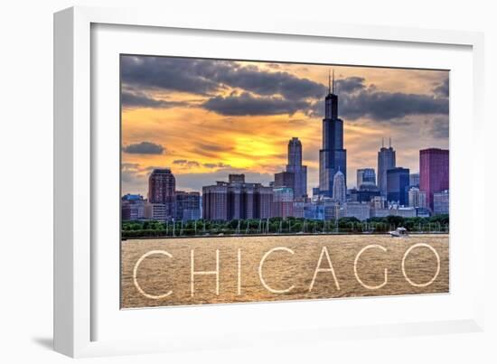 Chicago, Illinois - Moody Skyline-Lantern Press-Framed Art Print