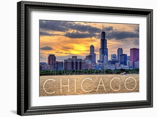 Chicago, Illinois - Moody Skyline-Lantern Press-Framed Art Print