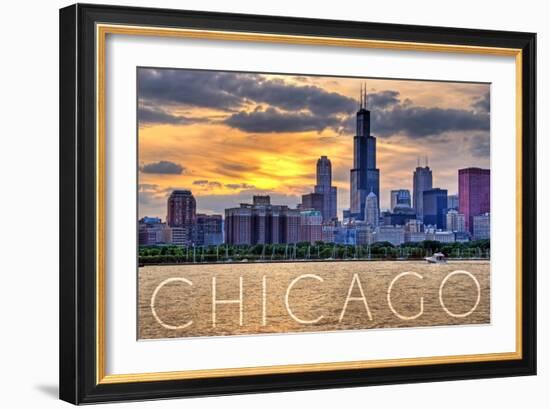 Chicago, Illinois - Moody Skyline-Lantern Press-Framed Art Print