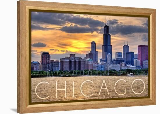 Chicago, Illinois - Moody Skyline-Lantern Press-Framed Stretched Canvas