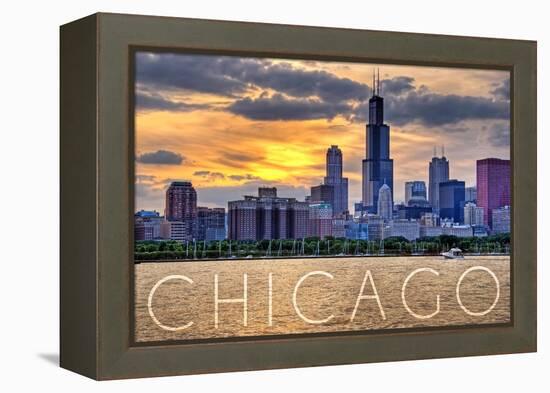 Chicago, Illinois - Moody Skyline-Lantern Press-Framed Stretched Canvas