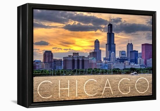 Chicago, Illinois - Moody Skyline-Lantern Press-Framed Stretched Canvas