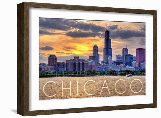 Chicago, Illinois - Moody Skyline-Lantern Press-Framed Premium Giclee Print