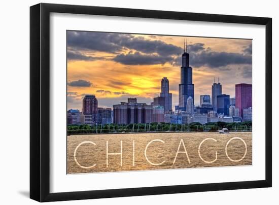 Chicago, Illinois - Moody Skyline-Lantern Press-Framed Premium Giclee Print
