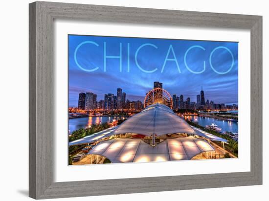 Chicago, Illinois - Navy Pier and Skyline-Lantern Press-Framed Art Print