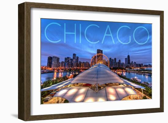 Chicago, Illinois - Navy Pier and Skyline-Lantern Press-Framed Art Print