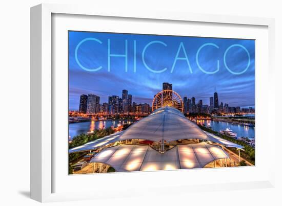 Chicago, Illinois - Navy Pier and Skyline-Lantern Press-Framed Art Print