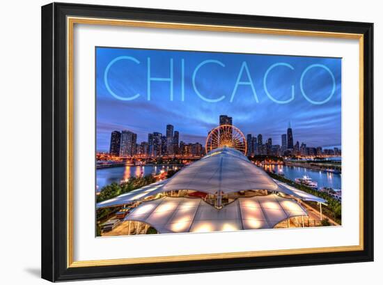 Chicago, Illinois - Navy Pier and Skyline-Lantern Press-Framed Art Print