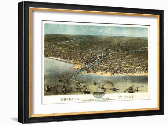 Chicago, Illinois - Panoramic Map-Lantern Press-Framed Art Print