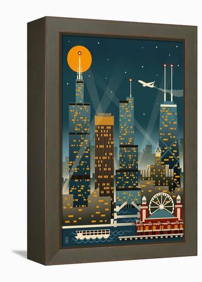 Chicago Illinois - Retro Skyline (no text) - Lantern Press Original Poster-Lantern Press-Framed Stretched Canvas