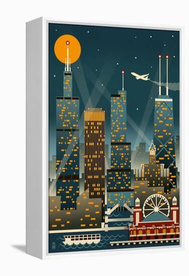 Chicago Illinois - Retro Skyline (no text) - Lantern Press Original Poster-Lantern Press-Framed Stretched Canvas