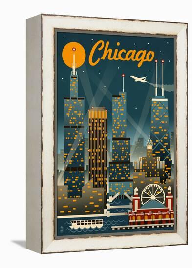 Chicago Illinois - Retro Skyline-Lantern Press-Framed Stretched Canvas
