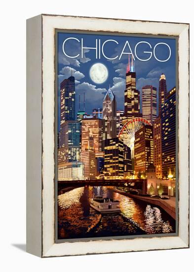 Chicago, Illinois - Skyline at Night-Lantern Press-Framed Stretched Canvas