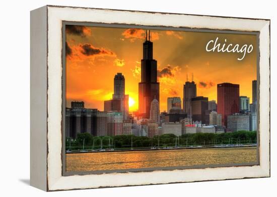 Chicago, Illinois - Skyline at Sunset-Lantern Press-Framed Stretched Canvas