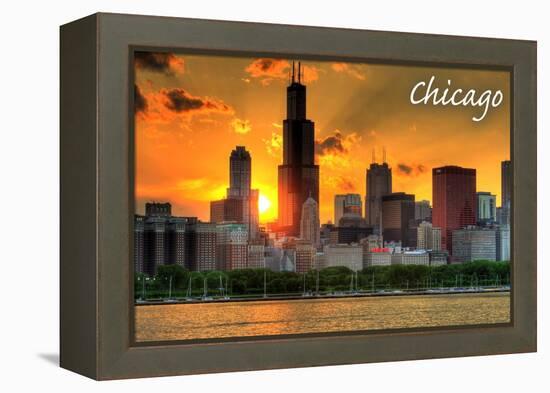 Chicago, Illinois - Skyline at Sunset-Lantern Press-Framed Stretched Canvas