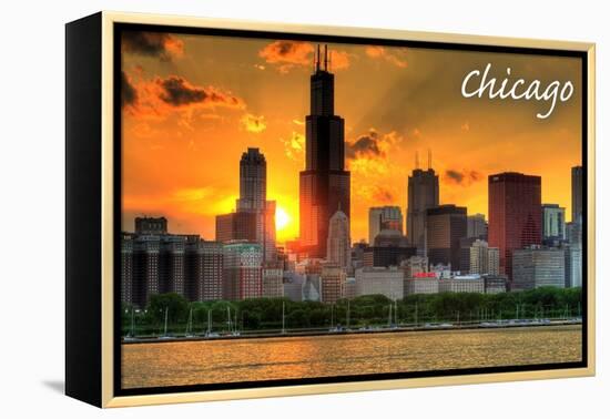 Chicago, Illinois - Skyline at Sunset-Lantern Press-Framed Stretched Canvas