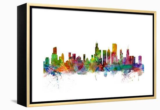 Chicago Illinois Skyline-Michael Tompsett-Framed Stretched Canvas