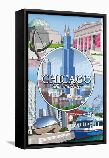 Chicago, Illinois - The Windy City Scenes-Lantern Press-Framed Stretched Canvas
