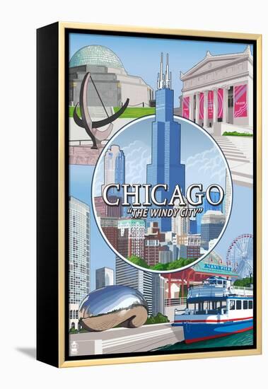 Chicago, Illinois - The Windy City Scenes-Lantern Press-Framed Stretched Canvas